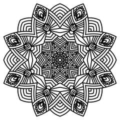 Black outline flower mandala. Vintage decorative element. Ornamental round doodle flower isolated on white background. Geometric circle element. Vector illustration.