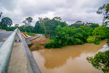 Water pollution caused by mud from logging activities in river  at Malaysia