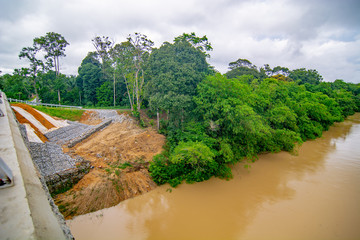 Water pollution caused by mud from logging activities in river  at Malaysia