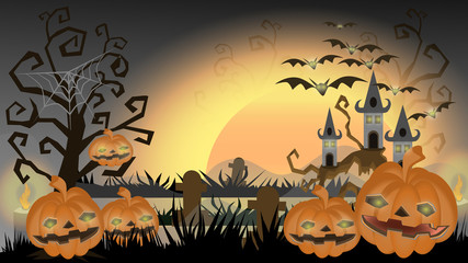 halloween background with pumpkins and bats