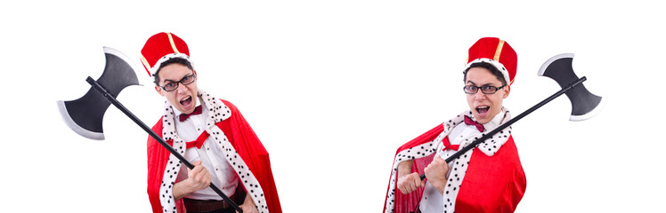 Businessman playing king isolated on white