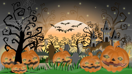 halloween background with pumpkins and bats
