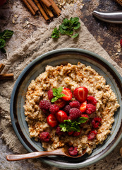 Homemade porridge with forest berries