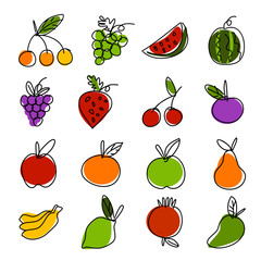 Drawing fruit icon set vector.