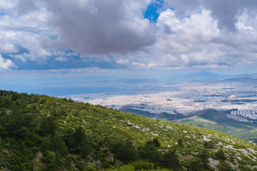 Fototapeta na wymiar Athens cityscape from mountain Hymettus (Ymittos)