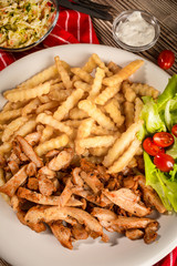 Greek gyros dis with fries and salad