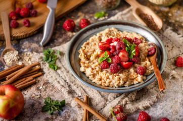 Homemade porridge with forest berries