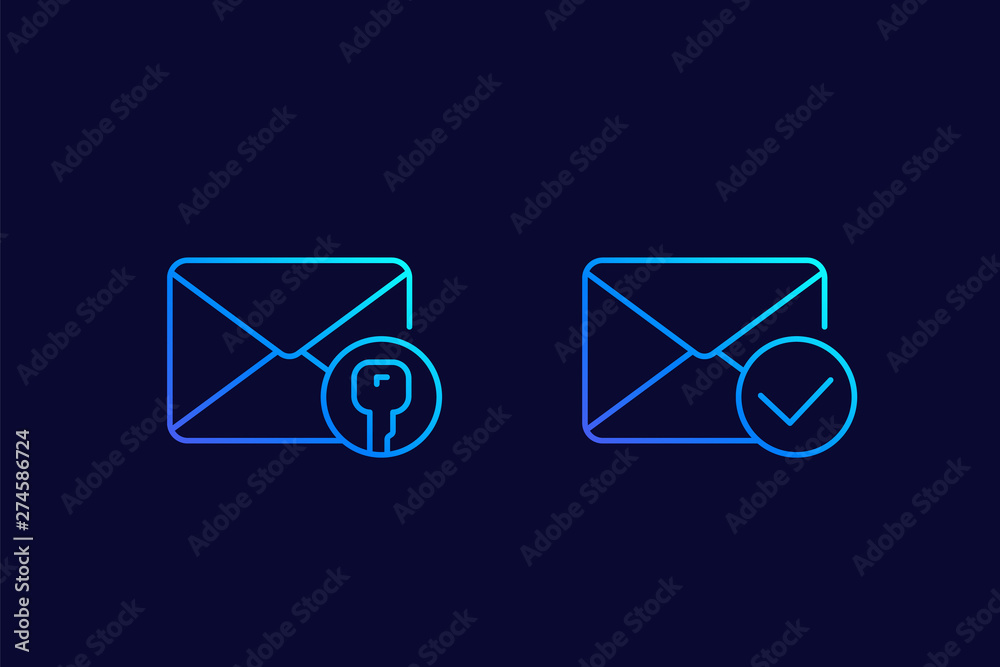 Poster encrypted message or email, linear icons