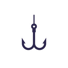 Fishing hook with line, icon on white