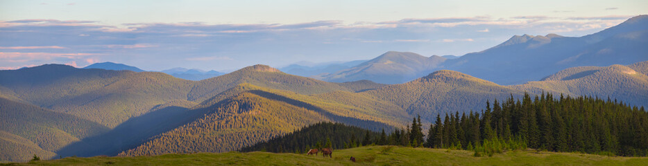 green mountain ridge at the evening, natural background  panorama