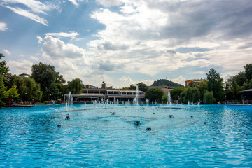 Fototapeta na wymiar Singing fountain in the central park of Plovdiv, Bulgaria.