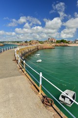 La Rocque Harbour, Jersey, U.K. 19th century traditional port in the Summer at high tide.