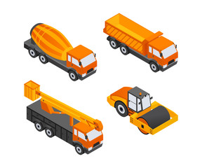 Construction Vehicles - modern vector isometric colorful elements