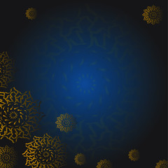 gold mandala om navy blue background vector template, beautiful and elegant with gradient colors, eps 10.