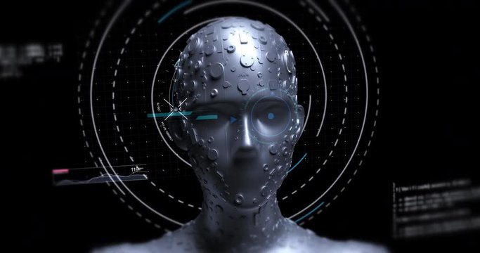 Futuristic Advanced Robot Analyzing Data - Technology Related 3D 4K Animation Concept