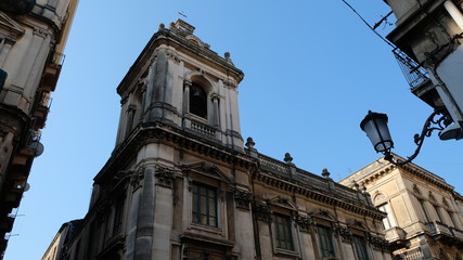 Catania, Sicily. This is the bell tower of the Santa Caterina del Bargo church, that was...