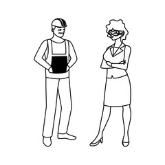 male builder constructor with woman engineer
