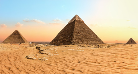 Fototapeta na wymiar Famous Giza Pyramids in the sand desert, Egypt