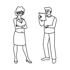 male builder constructor with woman engineer