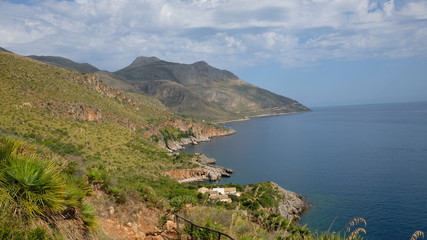 Zingaro Reserve, Province of Trapani, Sicily. This is a view of the beautiful hillsides of the reserve, wich reach Tyrrhenian sea.