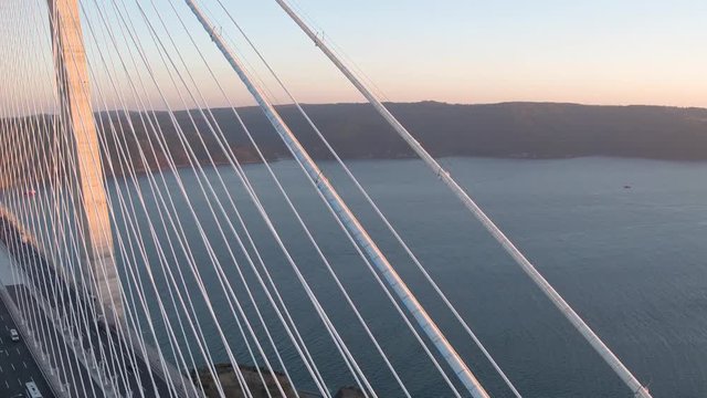 aerial view of yavuz sultan selim bridge at sunset
