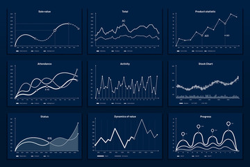 Naklejka premium Data graphic charts. Maths coordinates graph, growth chart graphics and business infographic graphs. Data research chart, statistics graphics or diagram visualization bar vector illustration set