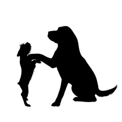 Vector silhouette of couple of dogs. Symbol of animal friends on white background.