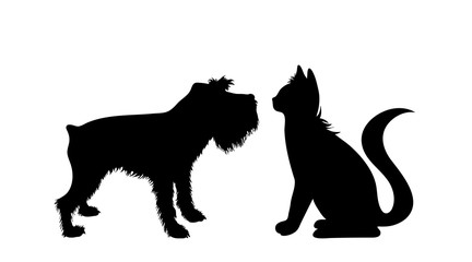 Obraz premium Vector silhouette of couple of dog and cat. Symbol of animal friends on white background.