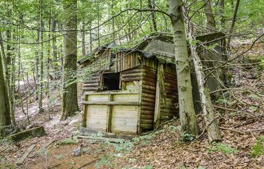 Fototapeta na wymiar Mountain hut in the woods in very bad condition.