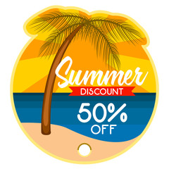 Isolated summer sale discount label with a palm tree image - Vector