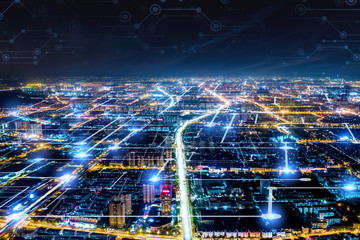 Fototapeta premium Modern city with wireless network connection concept