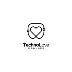Technology Love Logo Outline monoline