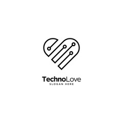 Technology Love Logo Outline monoline