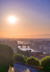 Obraz premium The sunset over Florence, capital of Italy’s Tuscany region.