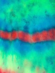 red line in multicoloured background on silk