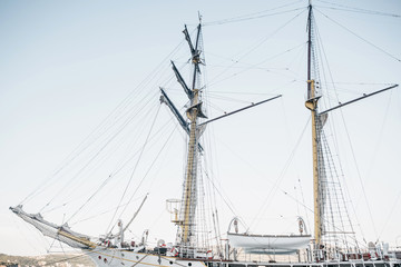 Fototapeta premium View of a sailing ship with masts.