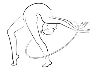 Rhythmic gymnastics. Silhouette of a girl with a hoop. Beautiful gymnast. The woman is slim and young. Vector illustation
