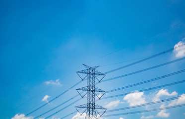 High voltage electric pole on sky background