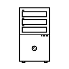 Vector illustration of a black and white flat icon simple modern digital digital rectangular system unit of a stationary computer isolated on a white background. Concept: computer digital technologies