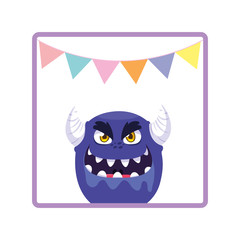 square frame with monster and horns party garlands