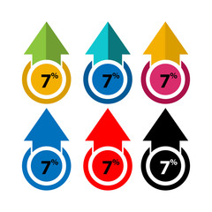 seven percent up, upwards arrow illustration- vector	