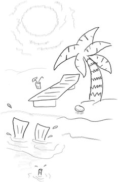 hand drawn illustration Beach flippers palm