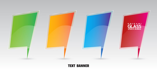 Origami paper banner with glossy glass effect. Set of web banners for sales and promotions. Dialogue banner for your message. Vector