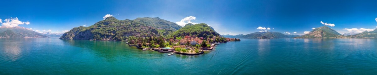 Fototapeta na wymiar Varenna village on Lake Como surrounded by mountains in the Province of Lecco in the Italian region Lombardy, Italy, Europe
