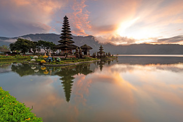 Sunrise at Pura Ulun Danu Beratan in Bedugul Bali Indonesia.