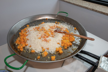 cooking paella in the kitchen