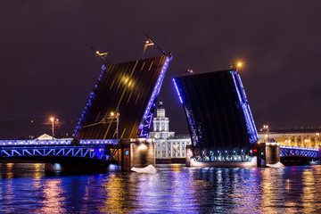 Obraz na płótnie Canvas Adjustable Palace Bridge close up over the river Neva