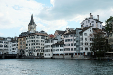 Fototapeta na wymiar Switzerland, Zurich - May 10, 2019: View of historic buildings in Zurich, Switzerland