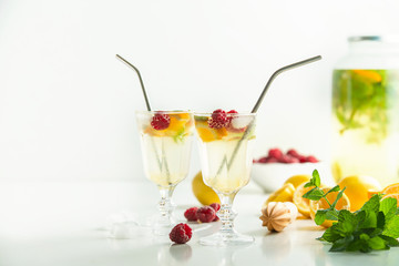 fresh cold homemade lemonade with metal straw