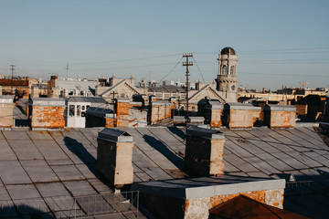 Fototapeta premium View of the big city from the roof of the house